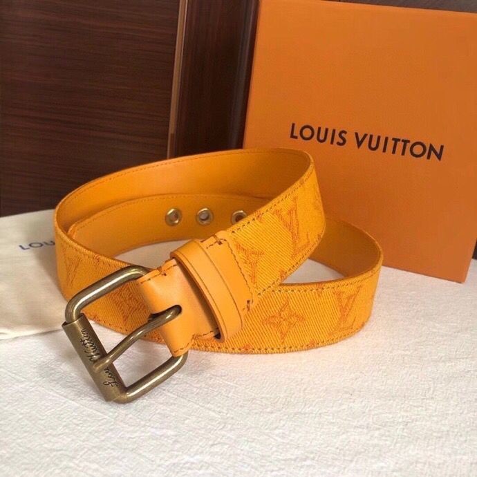 Louis Vuitton Monogran Printed Washed Denim Calfskin Signature Belt