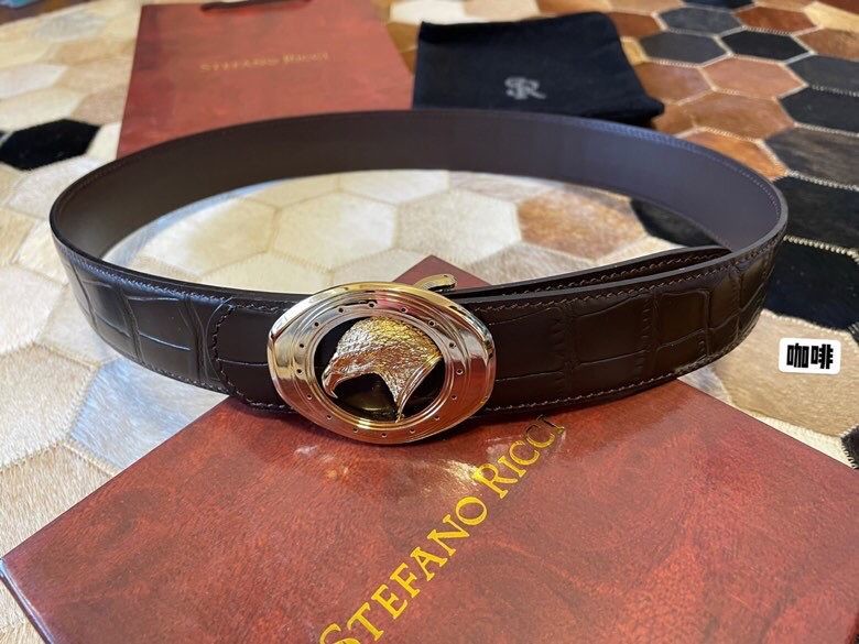 Stefano Ricci Classic stainless steel eagle buckle leather embossed crocodile pattern 3.8cm belt