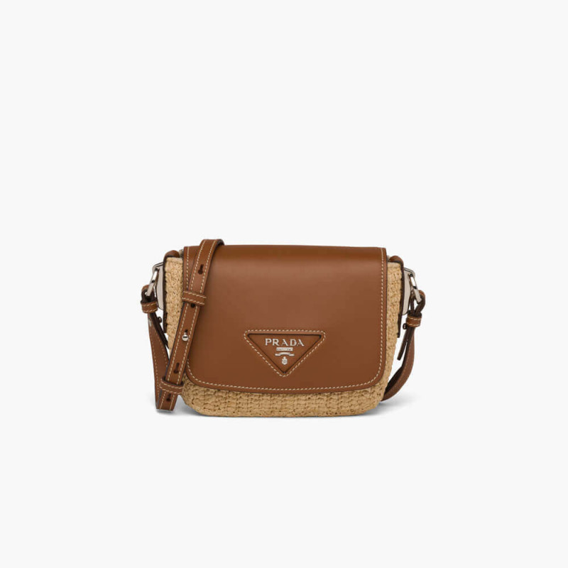Prada Raffia and Leather Shoulder Bag 1BD243