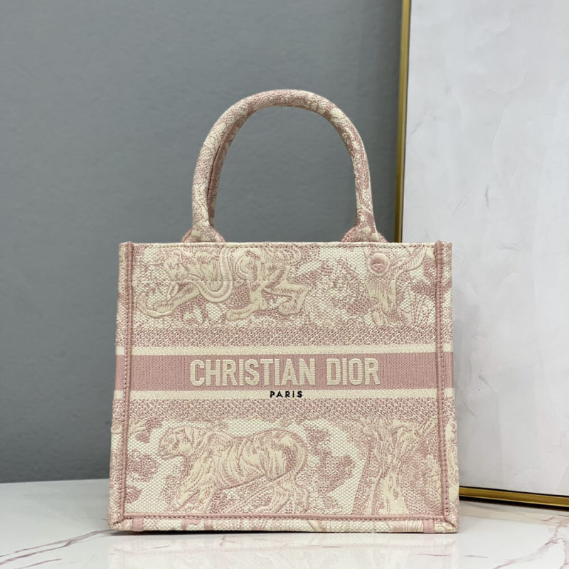 Christian Dior Small Book Tote Bag 26cm Toile De Jouy Reverse Embroidery Pink
