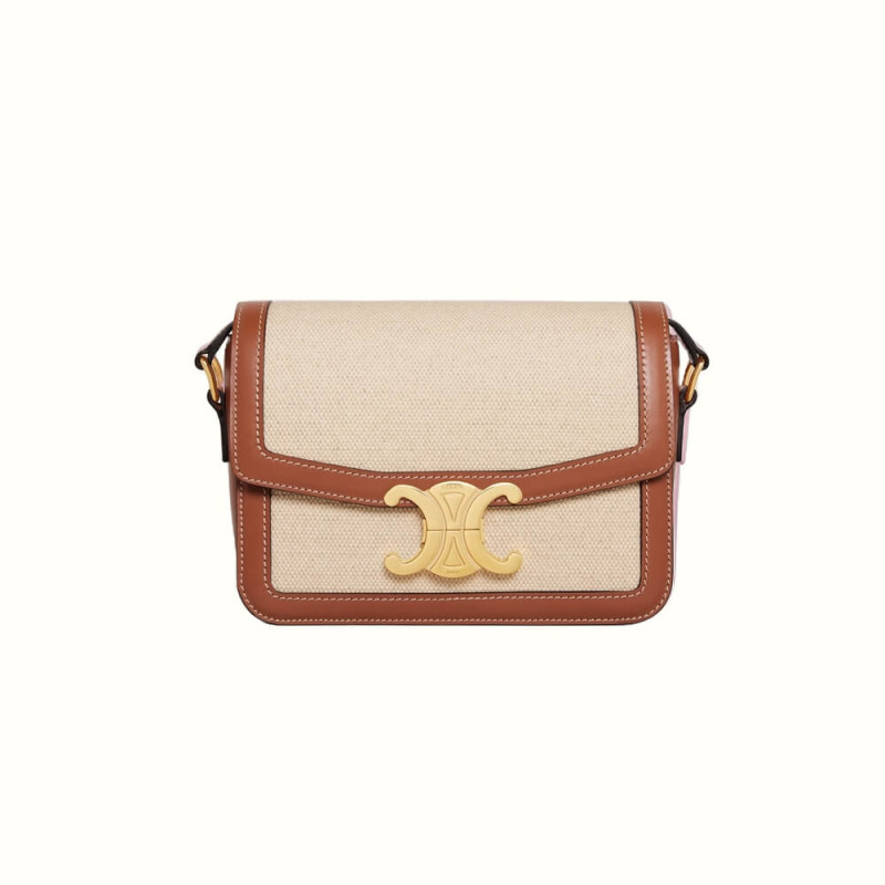 Celine Teen Triomphe Bag In Textile and Calfskin Natural/Tan 188423