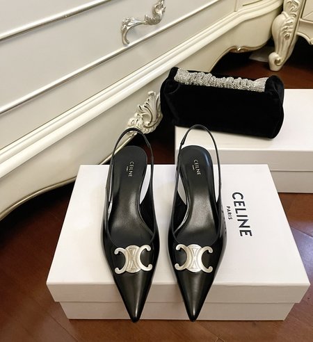Celine Black and silver pointed-toe Kitten Heels signature women s shoes