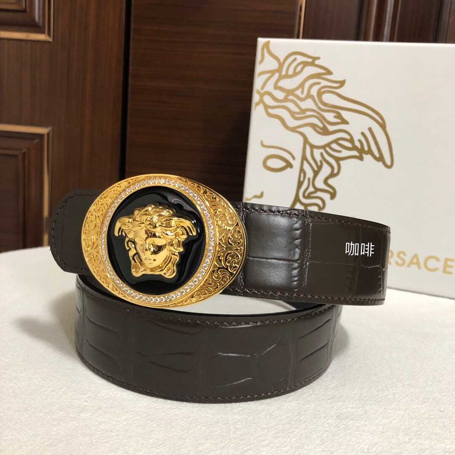 Versace Men s cowhide embossed crocodile pattern stainless steel Medusa head metal buckle belt 3.8cm