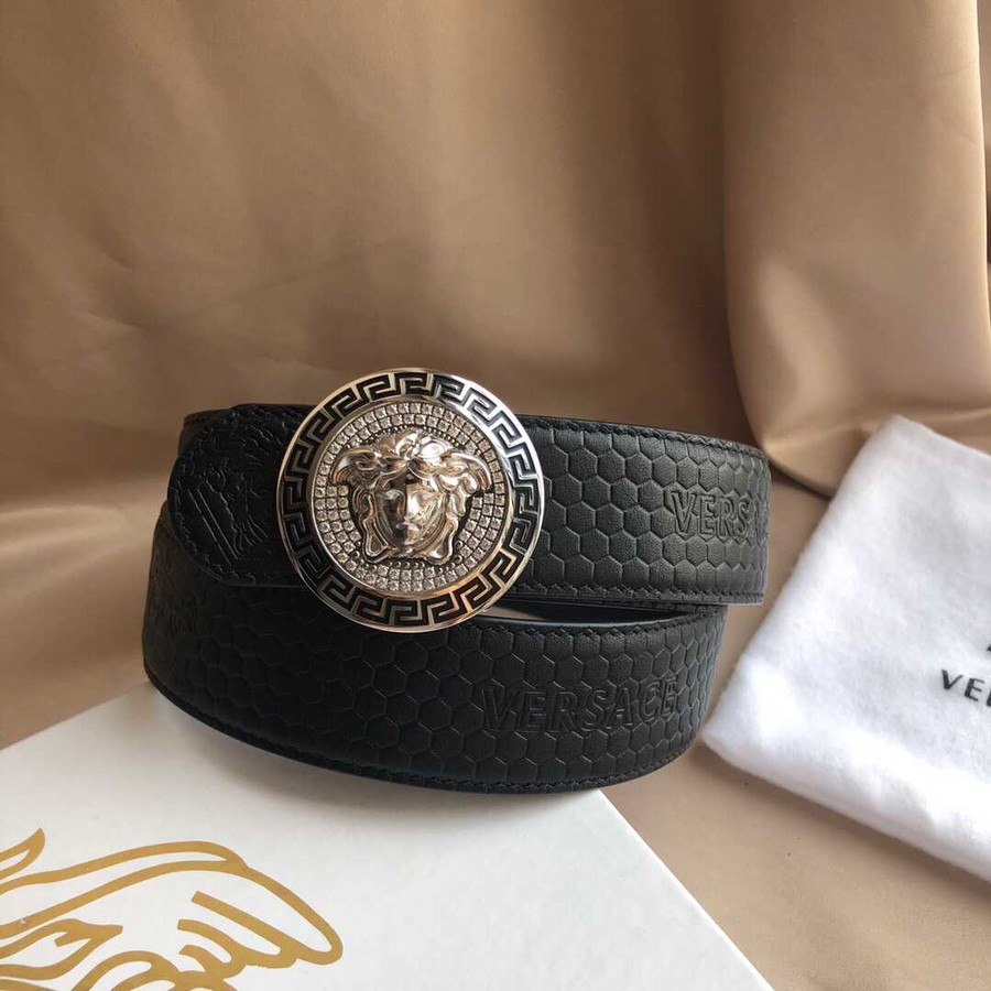 Versace Men s Black Cowhide Medusa Logo Belt 3.8cm