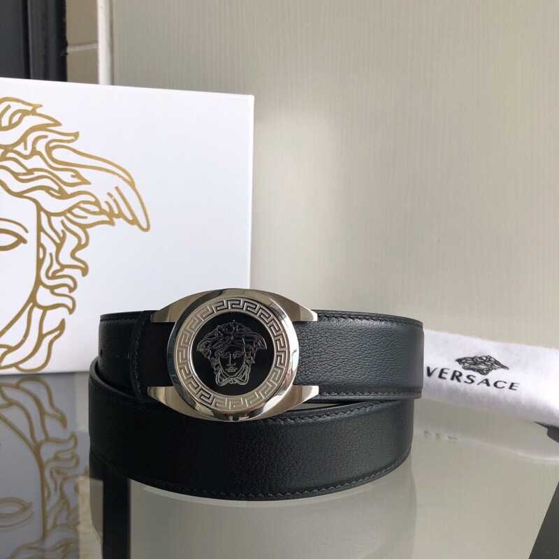 Versace Men s black cowhide sheep pattern belt 3.5cm