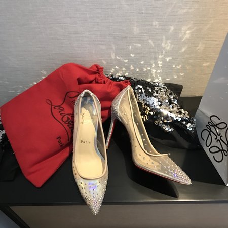 Christian Louboutine Transparent mesh glittering rhinestone cowhide red sole shoes