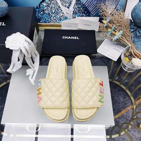 Chanel Alphabet Sheepskin Platform Slippers