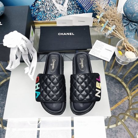 Chanel Alphabet Sheepskin Platform Slippers