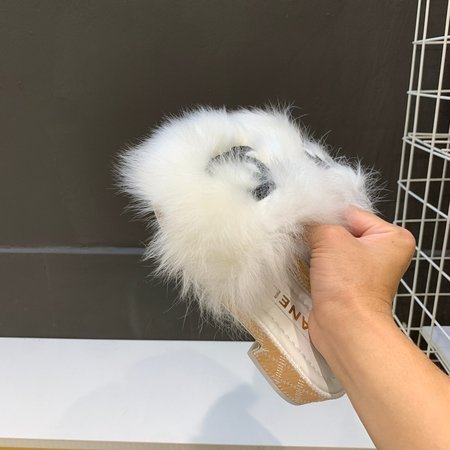 Chanel furry slippers