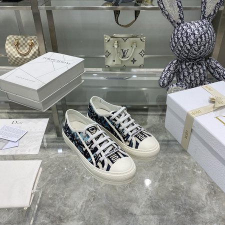 Dior Colorblock pure cotton silk 3D embroidered casual shoes