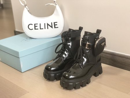 Prada Monolith Boots Leather and Nylon Fabric Enamel Metal Triangle Logo