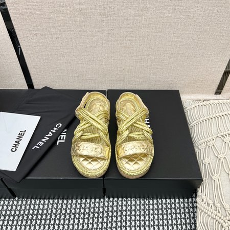 Chanel Straw Velcro Sandals