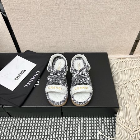 Chanel Straw Velcro Sandals