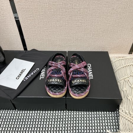 Chanel Straw Velcro Sandals