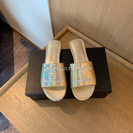 Chanel Large CC Logo Design Pearl Slippers