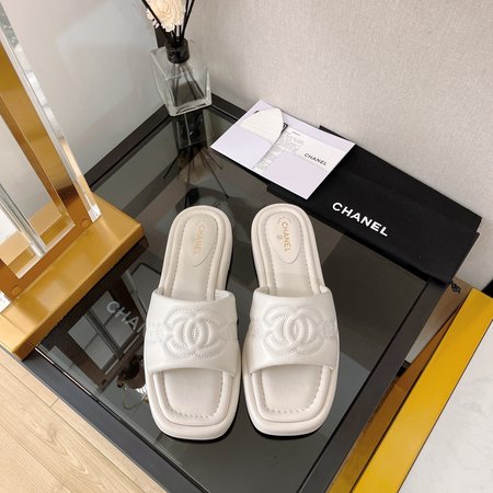 Chanel Embroidered Logo Slippers Platform