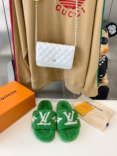 Louis Vuitton teddy fur slippers
