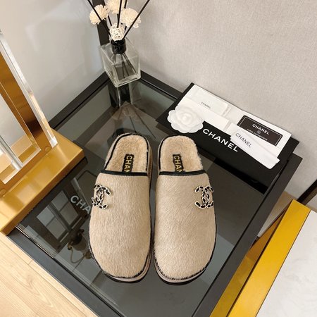 Chanel Horsehair Half Slipper Muller CC Chain Big Logo