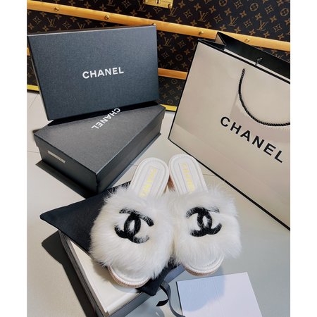 Chanel furry slippers