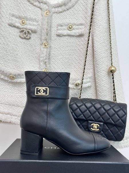 Chanel CC colorblock block heel boots