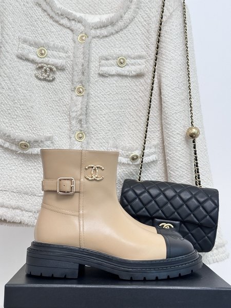 Chanel CC colorblock block heel boots