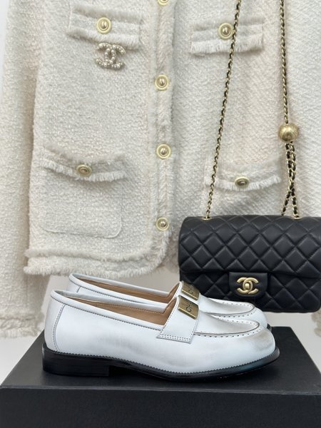 Chanel letter plaque loafers