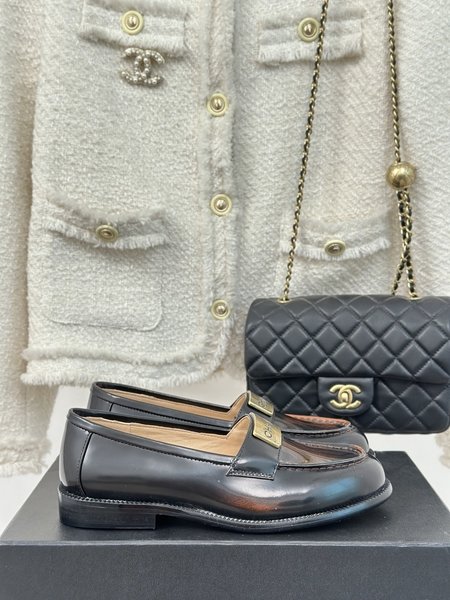 Chanel letter plaque loafers